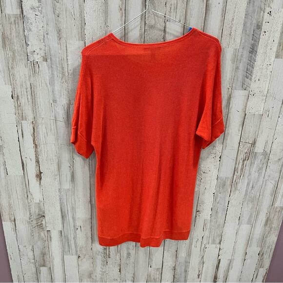 Eileen Fisher Short Sleeve SIlk Blend Sweater Bright Orange - Picture 4 of 6